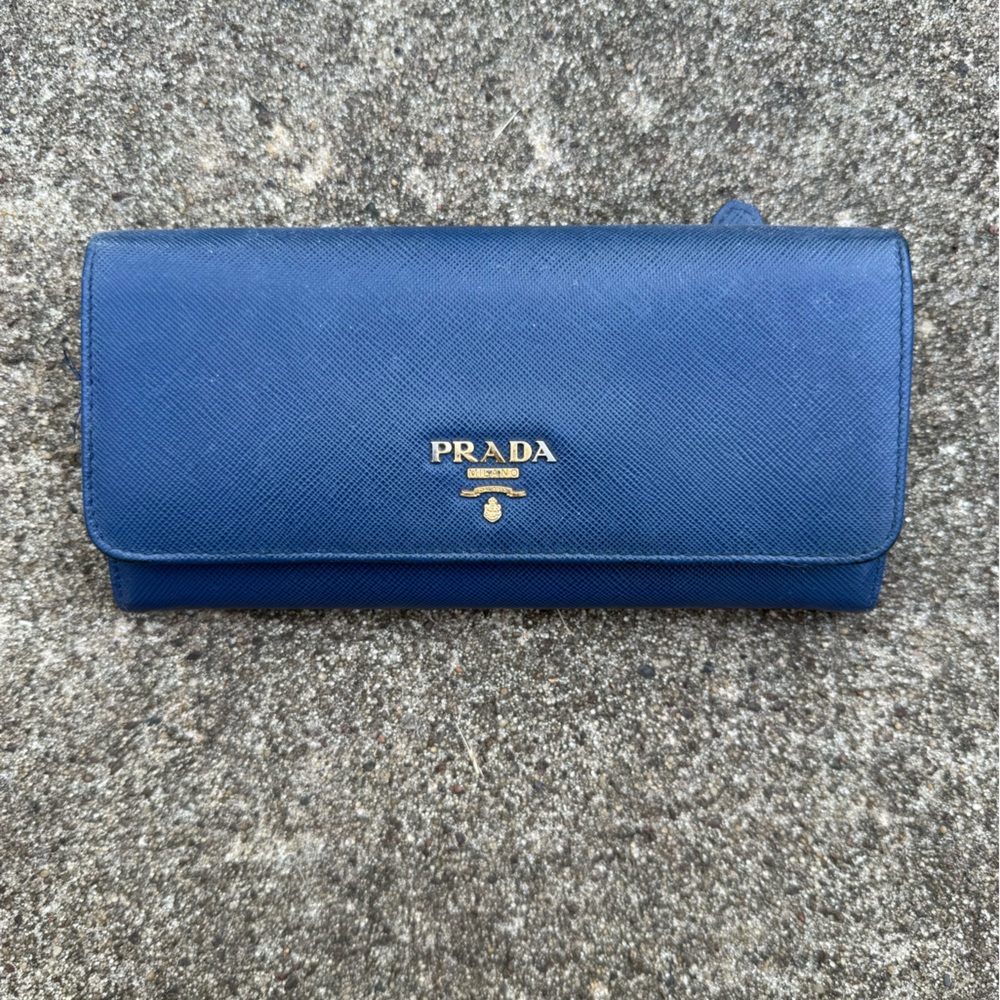 Prada Navy Wallet with Gold Logo